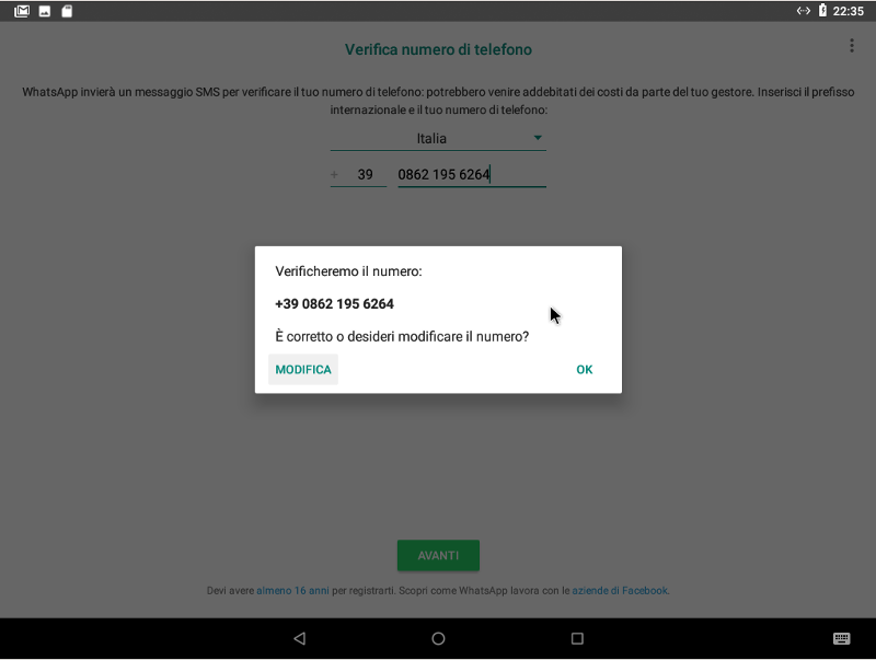 conferma numero di telefono